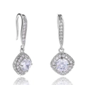 Elegant square zircon dangle earrings in silver plating for a minimalist luxury look - White Gold