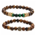Set di bracciali in perle occhio di tigre con corona dorata e sfere di cristallo - Occhio di Tigre Giallo Marrone Corona Verde (Occhio di Tigre 3 Set 2)
