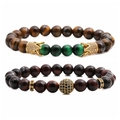 Set di bracciali in pietre occhio di tigre e opache con corona e dettagli dorati - Occhio di Tigre Marrone Rosso Vino (Occhio di Tigre 2 Set 2)