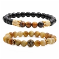 Dettaglio di perline occhio di tigre e pietra opaca con corona d'oro e ciondoli - Nero Opaco Marrone Giallo Occhio di Tigre Distanziatore Diamante Nero (Occhio di Tigre 6 Set 3)