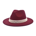 Elegant burgundy wool fedora hat with white pearl decorative band on white background - M(56-58cm) / Burgundy