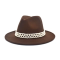 Dark brown wool felt fedora hat for women with elegant white pearl woven decorative band - M(56-58cm) / Coffee