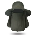 Army green outdoor sun hat with full face shield, neck flap and Sport embroidery - Army Green
