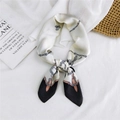 Elegant 70cm silk square scarf in cream with black border and chain link pattern - Bear Bow Black / 70cm