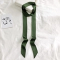 Elegant green silk skinny scarf tied on white handbag handle with sleek satin texture - 200cm / Dark Army Green