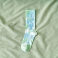 Blue, green and white tie-dye cotton crew socks for men and women in street style - One Size / Light Green Tie Dye