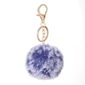 Plush faux rabbit fur keychain in purple and white mix with golden lobster clasp - Light Gold 4-Link Lobster Clasp / Frosty Royal Blue