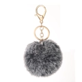 Grey and black faux rabbit fur pompom keychain with a polished gold metal clasp - Light Gold 4-Link Lobster Clasp / Frosty Black and White