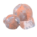 Close-up of tie-dye ponytail baseball cap showing the front and back functional details - Orange Gray Tie-Dye