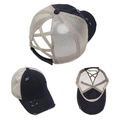 Black distressed denim baseball cap with criss-cross ponytail hole and mesh back details - Denim Black - Ponytail Hat