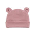Soft cotton knit baby hat in dark pink featuring cute bear ears and ribbed cuff design - Taro