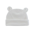 Soft cream-white knitted baby beanie featuring adorable 3D bear ears on a plain background - Off White
