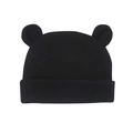 Solid black newborn baby beanie with cute Mickey ears made of soft knit fabric - Black
