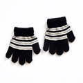 Toddler winter knit gloves in black with white and grey horizontal stripes and warm lining - M / Black