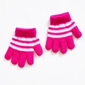 Kids' winter striped knit gloves in rose red and white with ribbed cuffs - M / Magenta