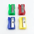 Mini single-hole pencil sharpeners in green, red, blue, and yellow plastic finish - Rectangular
