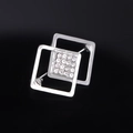 Silver square geometric brooch with sparkling rhinestones in a modern double frame design - Double Square Interlocking Style (YNCP04806) / Silver