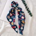 Navy blue Christmas hair scrunchie with santa print silk ribbon scarf accessory - Dark Blue Snowman