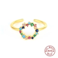 Top view of gold S925 sterling silver adjustable ring with colorful gemstones - Style 2 / Colorful Zirconia