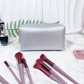 Silver rectangular textured PU leather cosmetic bag with gold zipper and pearl detail - Medium / Silver