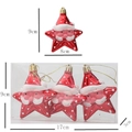 Detail of red Christmas star ornaments with white dots and size dimensions - Five-pointed Star Santa (3 pieces/box)
