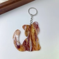 Dettaglio del portachiavi a forma di gatto in acrilico ambrato con anello argento - 3# Texture Marrone