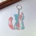 Detail of a cat-shaped acrylic keychain with pink and blue marble pattern on white background - 5# Green Texture