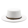 Classic white wool felt flat top wide brim boater hat with retro bohemian metal beads - M (56-58cm) / White