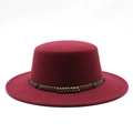 Chapeau fedora en laine bordeaux à bord large avec ruban en cuir clouté - M (56-58cm) / Bordeaux