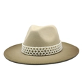 Khaki wool fedora hat with elegant pearl band decoration for men and women - M (56-58cm) / Khaki & Army Green Patchwork
