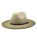 Chapeau fedora en laine camel avec ruban en cuir noir et rivet doré élégant - M (56-58cm) / Vert Armée