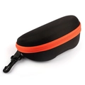 Detail of durable black EVA sunglasses case featuring a vibrant orange zipper and clip - 16.5cmx8cmx6.5cm / Black Zipper Storage Case / Orange Zipper