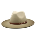 Detail of two-tone wool fedora featuring beige crown and khaki brim with rivet leather band - M (56-58cm) / Army Green