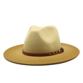 Two-tone gradient wool fedora hat in beige and ginger with brown leather belt - Beige Patchwork Ginger