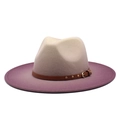 Two-tone gradient beige to burgundy wool wide brim fedora hat with studded leather band - Gradient Purple