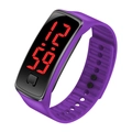 Digital LED wristwatch with purple silicone strap and black rectangular display screen - Purple