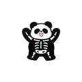 Spilla panda cartone animato con motivi a osso bianco su abito nero per Halloween - Panda Scheletro