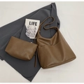 Ensemble sac seau en similicuir marron avec pochette et style blazer gris chic - Ensemble de sacs à bandoulière / Sable