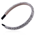 Sparkling crystal headband for women with silver rhinestones and brown non-slip fabric lining - Four Rows / Gray