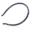 Dark blue satin headband with black faceted crystal beads in a vintage luxury style - Double Row / Blue