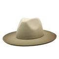 Two-tone wool fedora hat with a wide brim in beige and olive green for winter style - M (56-58cm) / Patchwork Fedora / Army Green