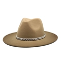Klassischer brauner Filzhut mit breiter Krempe und stilvoller Silberkette für Damen und Herren - Khaki