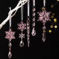 Set di decorazioni natalizie in acrilico rosa con ghiaccioli e fiocchi di neve - Rosa (5 Disegni Un Set)