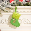 Green knitted Christmas stocking with faux fur cuff and gold letter R embroidery - Letter R
