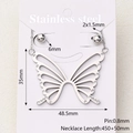 Set Van Witte Glazen Holle Vlinderketting Met Ronde Kralen En Oorbellen (staalkleur) | 1 Set/pakket / 485 X 35 Mm En 6 Mm