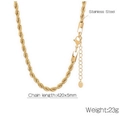 Collier chaîne torsadée en acier inoxydable plaqué or avec fermoir mousqueton, 5 mm - 5mm Largeur 42+5cm Longueur Or (KN237057-K)