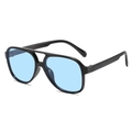 Retro double-bridge pilot sunglasses with large black frames and light blue lenses - Black Frame Blue Lens