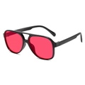 Lunettes de soleil aviateur rétro à double pont, monture noire et verres rose vif - Monture noire verres rouges