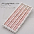 Set of 4 pale pink tapered rose scented candles in a white box, 2.2x25cm glass holder style - Rich Rose Scented Candle / Light Pink