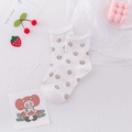 Calze bianche in cotone con stampa di fragole rosa e bordo arricciato alla moda - Taglia unica / Fragola